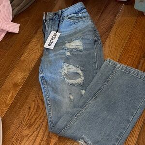 Boyfriend Distressed Blue Jeans
